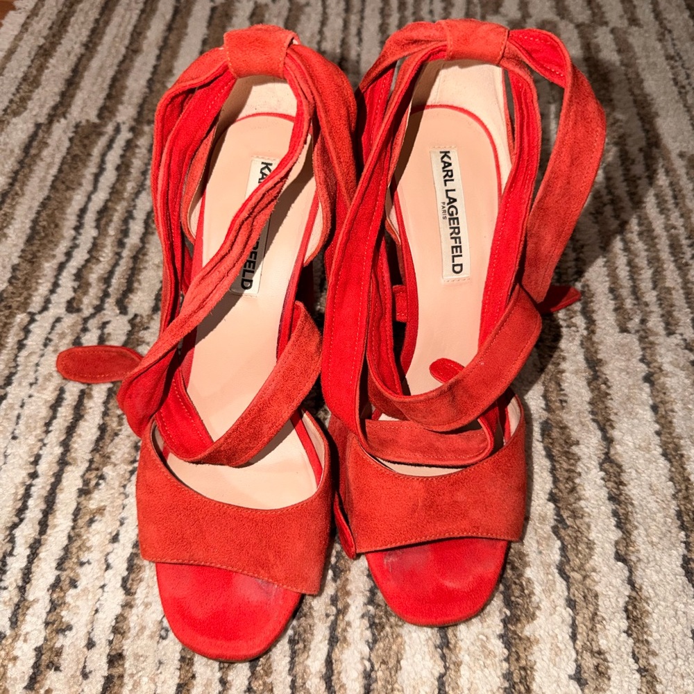 Karl Lagerfeld Women's Vibrant Orange Suede Heels